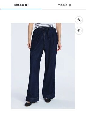 Women's Dark Blue Wide-Leg Drawstring Jeans